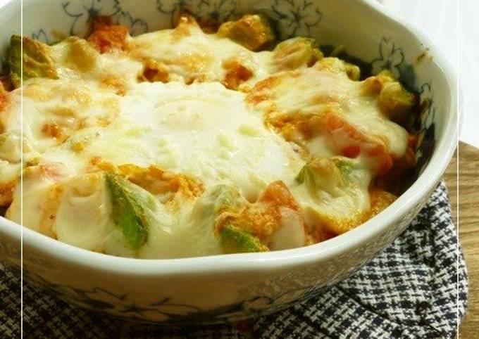 Simple Cheesy Rice Casserole with Avocado and Kimchi