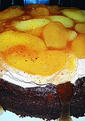 A picture of "The Hot Mess"Chocolate Apple Topped Cake.