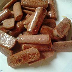 A picture of Skye's fried Vienna sausages.