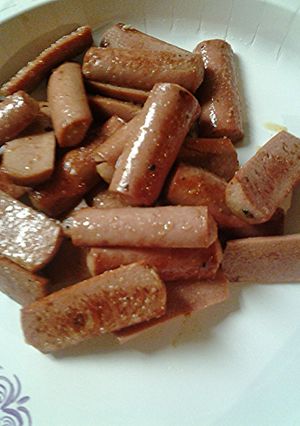 A picture of Skye's fried Vienna sausages.