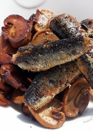 A picture of Pan Fried Mushroom And Sardine.