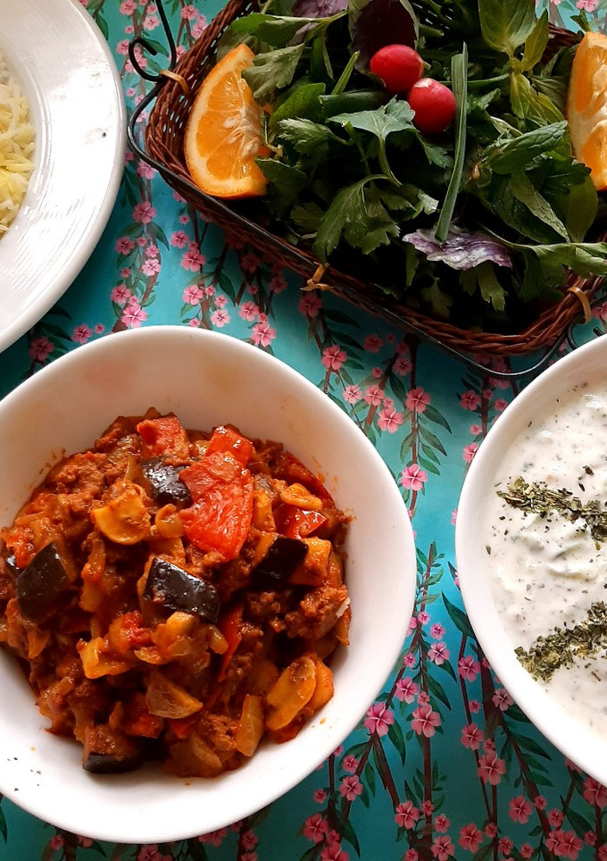 عکسی از دستور خوراک قارچ و بادمجان