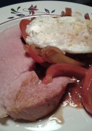 A picture of Baked Gammon with Peppers & Eggs (LCHF).