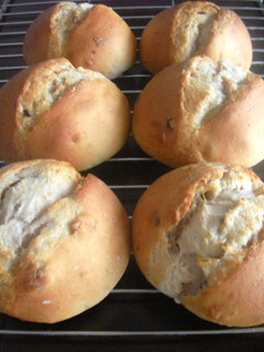 A picture of Bread Machine Baked White Wine Bread with Walnuts and Raisins.