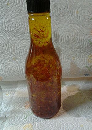 A picture of Saffron infused oil.