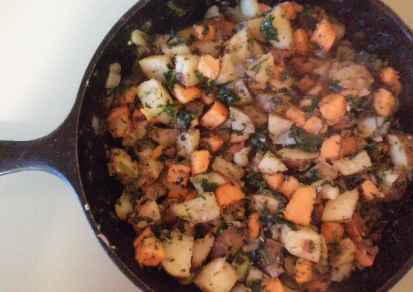 Sweet Potato and White Potato Spinach Stir Fry
