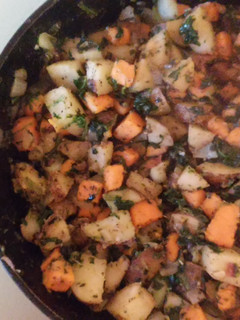 A picture of Sweet Potato and White Potato Spinach Stir Fry.