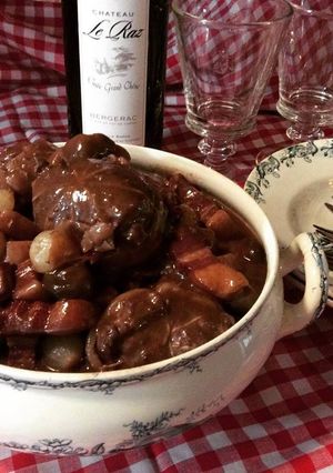 A picture of Veal Paupiettes Braised in a Dutch Oven.
