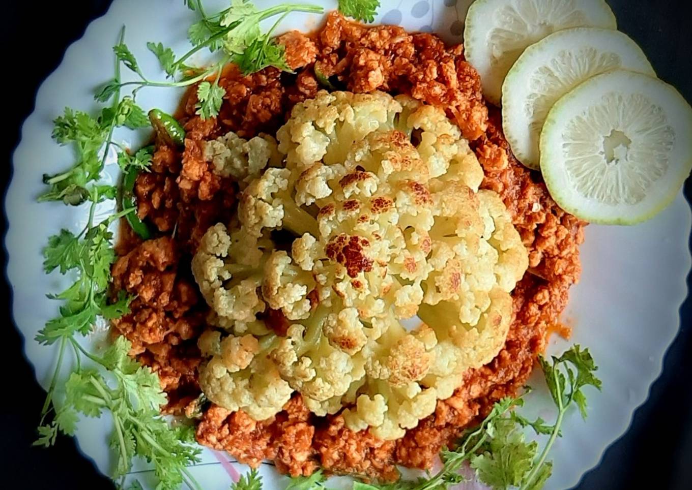 Rosted Cauliflower with sweet and sour chilli chicken
