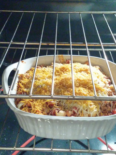 A picture of Left over taco chilli pasta bake.