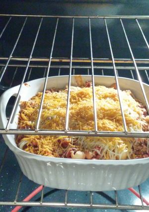 A picture of Left over taco chilli pasta bake.