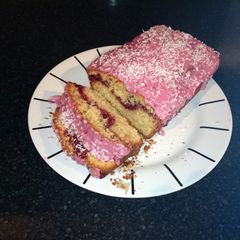 A picture of Coconut and raspberry loaf cake.