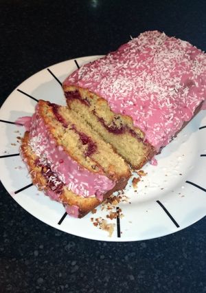 A picture of Coconut and raspberry loaf cake.