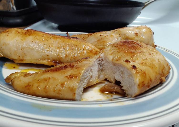 Seasoned, buttered boneless skinless chicken breast.
