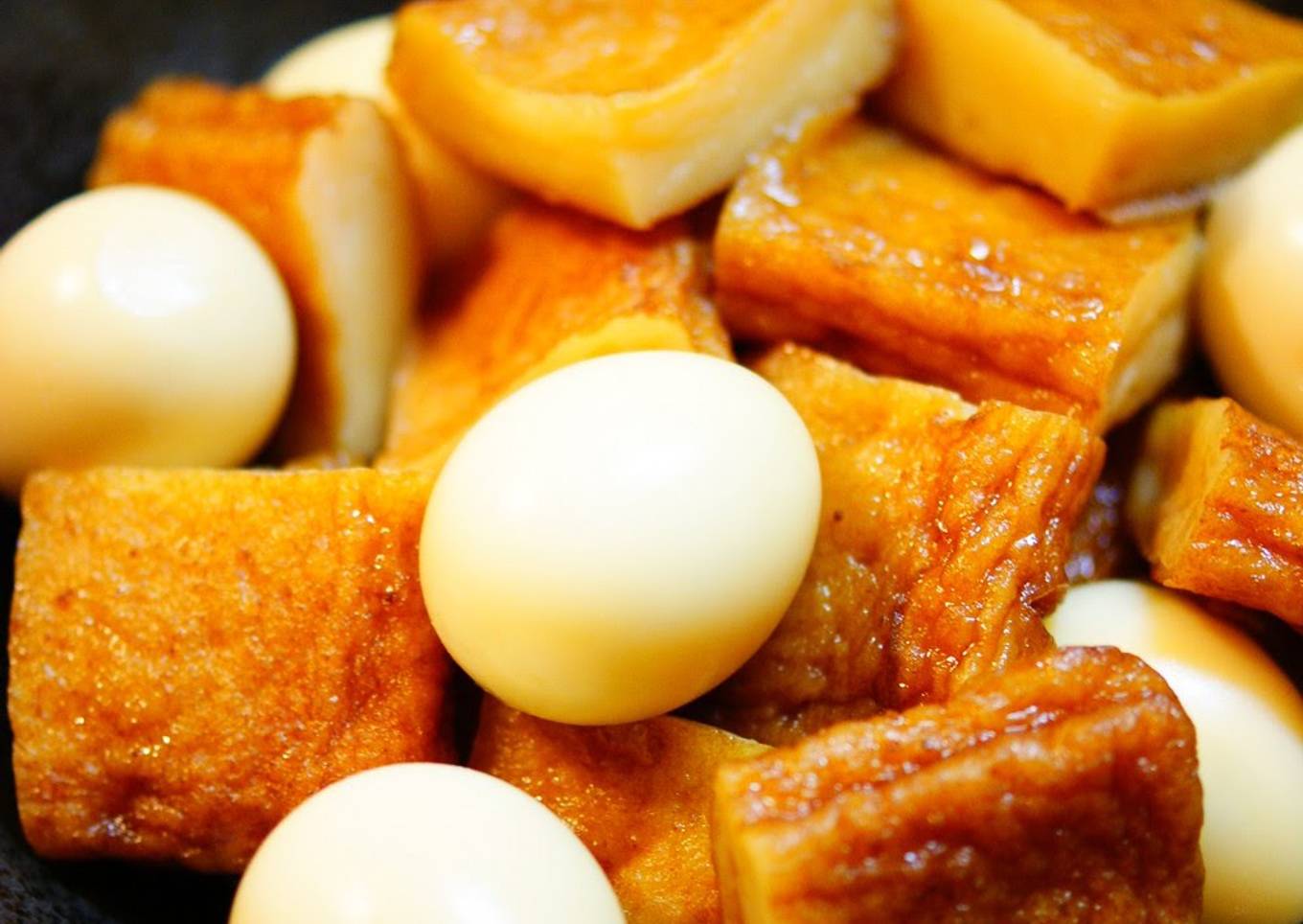 Sweet and Salty Simmered Satsuma-Age and Quail<br />Eggs