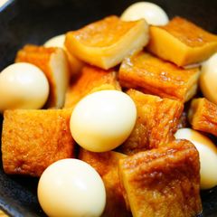 A picture of Sweet and Salty Simmered Satsuma-Age and QuailEggs.