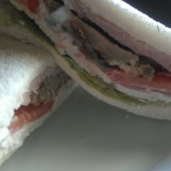 A picture of Mandys Christmas Turkey and ham leftover sambo.