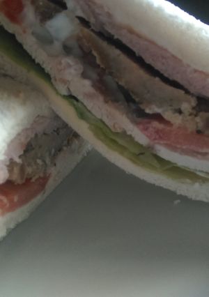 A picture of Mandys Christmas Turkey and ham leftover sambo.