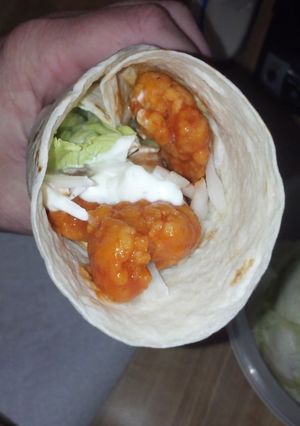 A picture of Buffalo chicken strip wrap.
