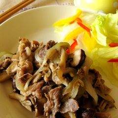 A picture of Pan Fried, Salt and Ginger Flavored Pork and Mushroom.