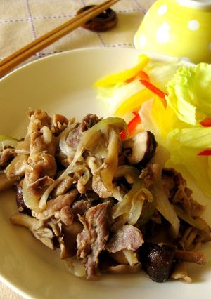A picture of Pan Fried, Salt and Ginger Flavored Pork and Mushroom.