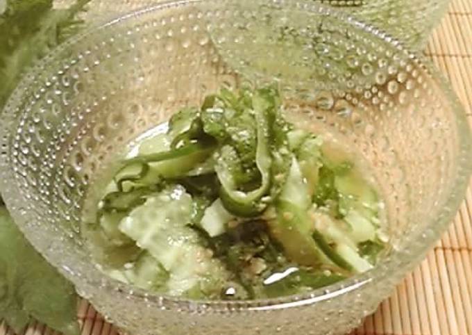 Easy and Refreshing Marinated Shiso Leaf and Cucumber Sunomono