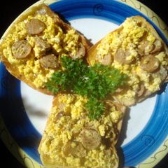 A picture of Ladybirds Saffron Scrambled Eggs with Sausage ..