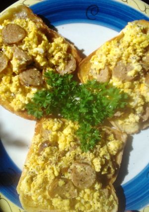 A picture of Ladybirds Saffron Scrambled Eggs with Sausage ..
