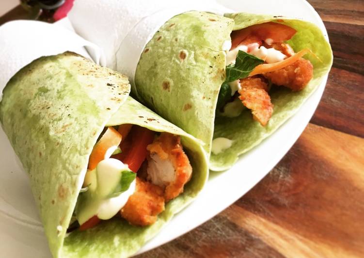 Simple Way to Make Any-night-of-the-week Crispy Chicken & Salad Wraps