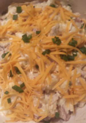 A picture of Loaded gourmet style potato salad.