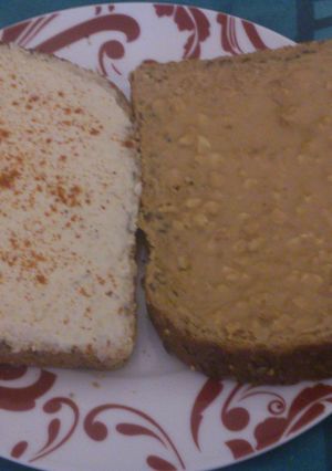 A picture of No nonsense Hummus and Peanut butter sandwich.