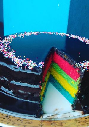 Foto resep Rainbow cake siram ganache