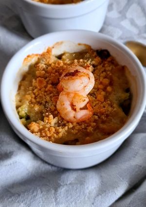 Une photo de Crumble poireau & crevettes