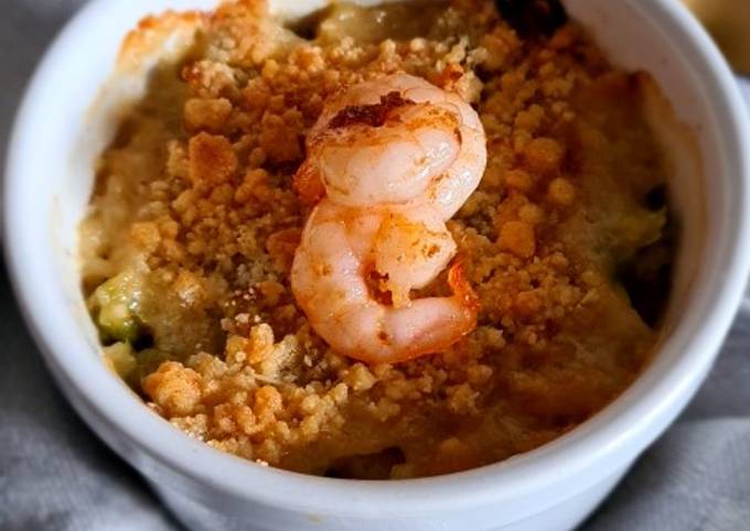 Crumble poireau & crevettes