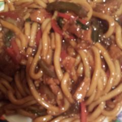 A picture of Honey ginger garlic pork udon..