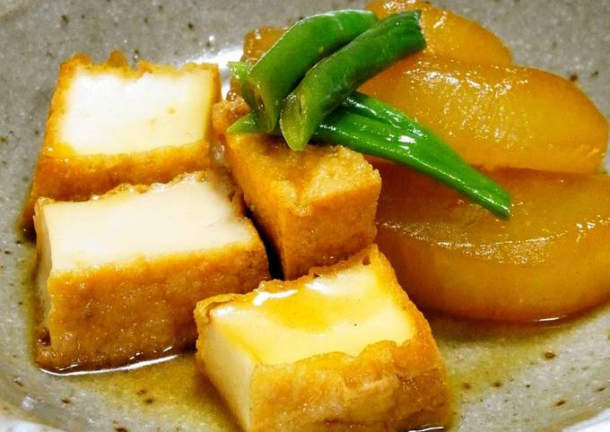 Easiest Way to Make Ultimate Steaming Hot Ginger Flavored Simmered Daikon Radish and Atsuage (Thick Fried Tofu)