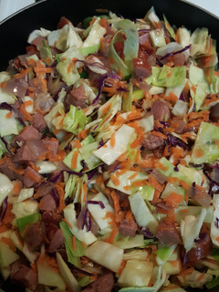 A picture of Old fashioned Kielbasa and Cabbage.