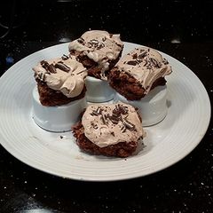 A picture of Fudge Brownies with Chocolate Peppermint Mousse Frosting.