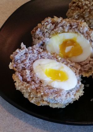 A picture of Venison/sausage scotch eggs.