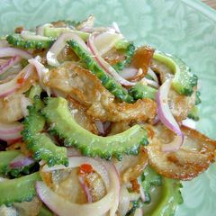 Goya & Crispy Pork Tossed with Chilli Mayo A picture of Goya & Crispy Pork Tossed with Chilli Mayo.