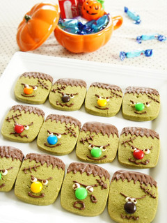 A picture of Halloween Themed Frankenstein Monster Matcha Tea Cookies.