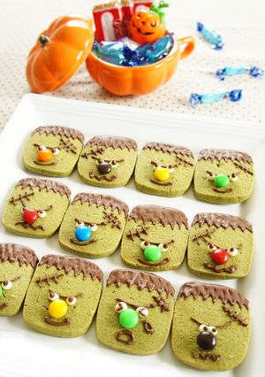 A picture of Halloween Themed Frankenstein Monster Matcha Tea Cookies.