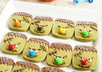 Easy Serving Recipe Halloween Themed Frankenstein Monster Matcha Tea Cookies Delicious Nutritious