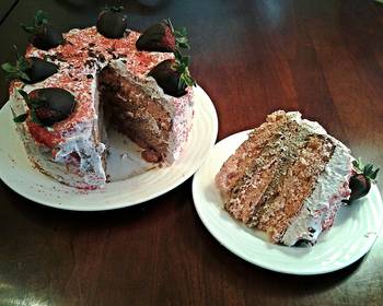 Easy Recipe Fresh Strawberry Chiffon Layer Cake with Chocolate and Strawberry Whipped cream Delicious