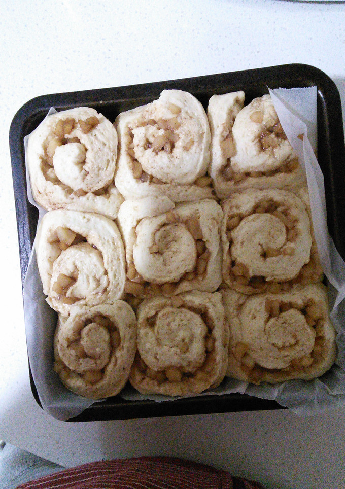A picture of Apple and cinnamon scrolls.