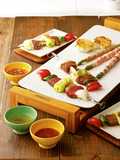 Festive Beef Skewers with 3 Sauces
