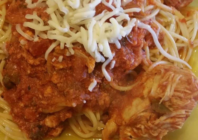 Recipe of Homemade Saucy mexi chicken over noodles