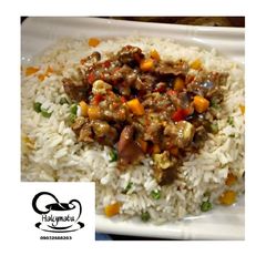 A picture of Vegetable rice with beef soup.