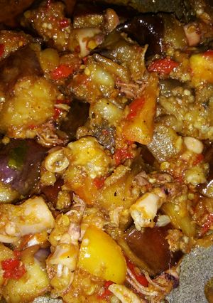 Foto resep Baby cumi terong pedas