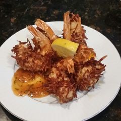 Brad's coconut prawns with Polynesian sauce A picture of Brad's coconut prawns with Polynesian sauce.